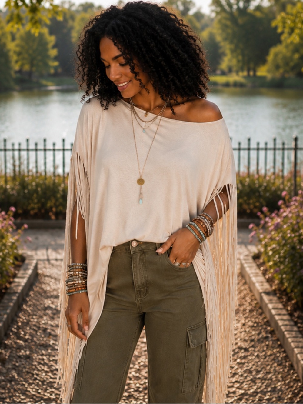 Showstopper Fringe Poncho Top | Boho Western Festival Oversized Tunic - Picture 9 of 12